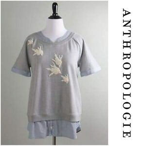 Anthropologie Floreat Beaded Flutter Bird Top